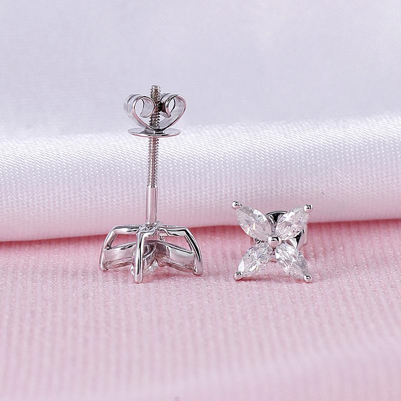 925 Sterling Silver Marquise Cut Cubic Zirconia Flower Shape Earring