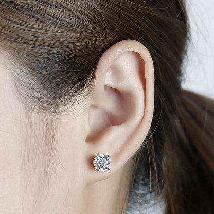 925 Sterling Silver Round Cut Cubic Zirconia Classic Stud Earrings