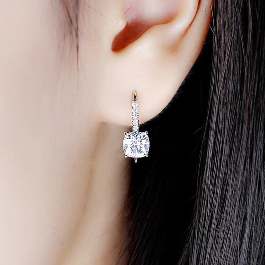 925 Sterling Silver Cushion Cut Cubic Zirconia Drop Hook Earrings