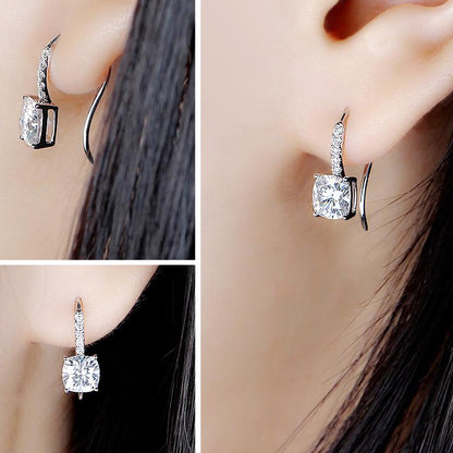 925 Sterling Silver Cushion Cut Cubic Zirconia Drop Hook Earrings