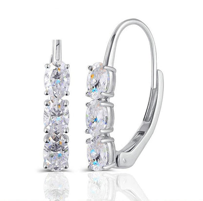 925 Sterling Silver Oval Cut Cubic Zirconia Hoop Earrings