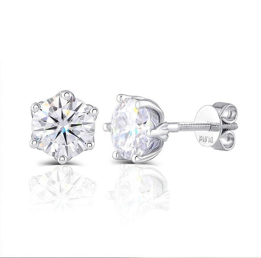 925 Sterling Silver Round Cut Cubic Zirconia Lotus Shaped Stud Earrings