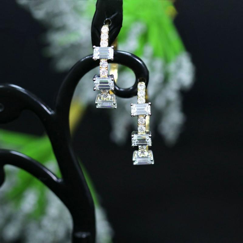 925 Sterling Silver Emerald Cut Cubic Zirconia Hoop Earrings