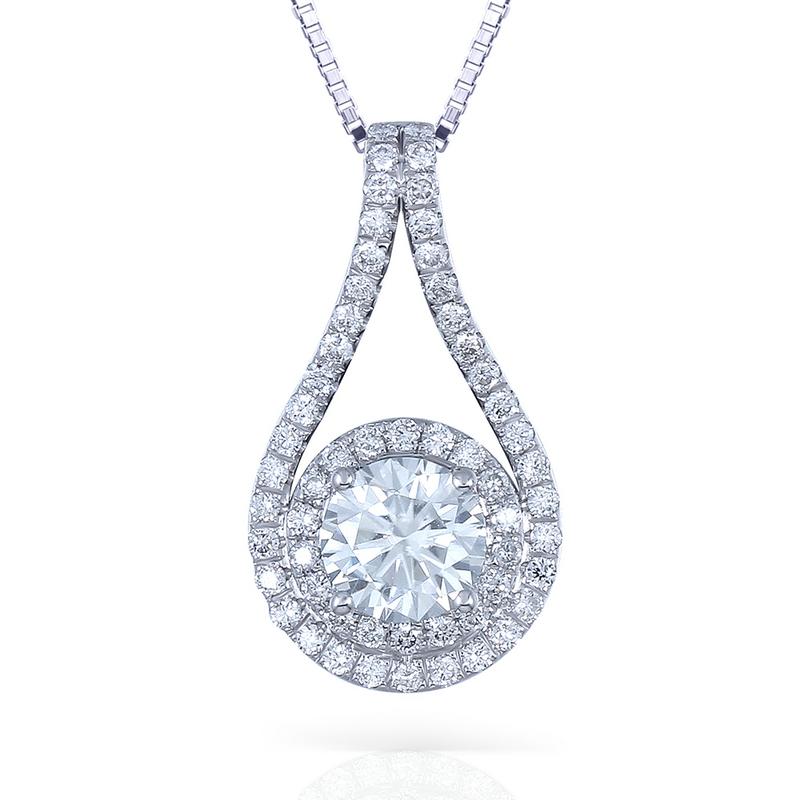 Round Cut CZ Halo Forever Classic Pendant Necklace