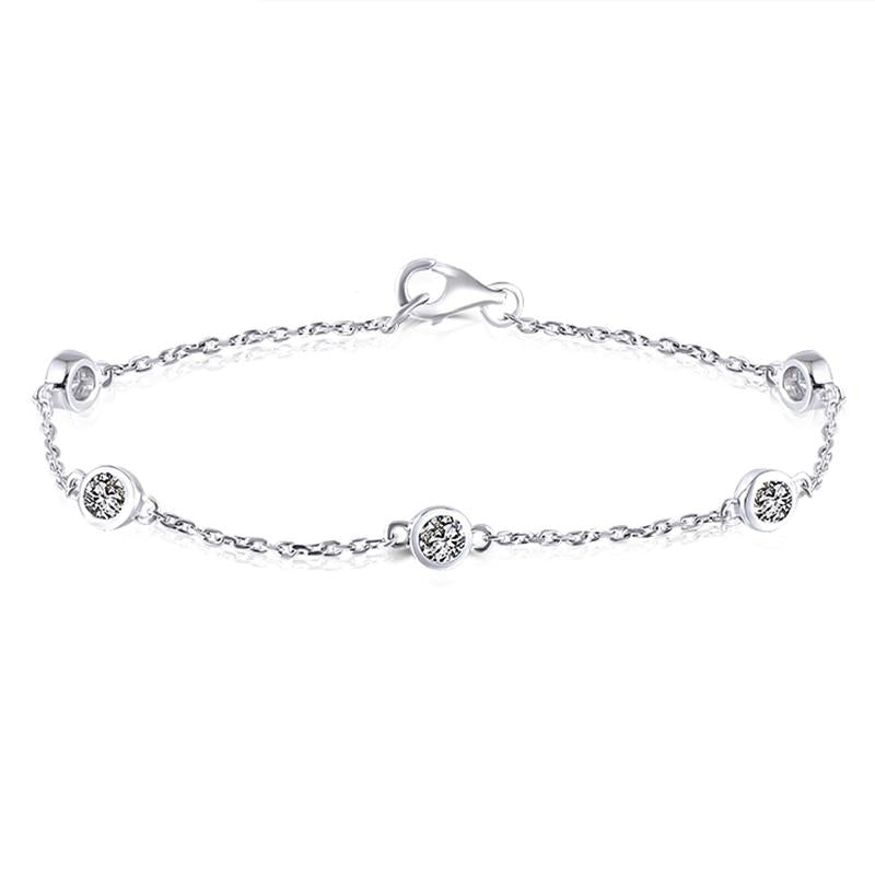 925 Sterling Silver Round Cut D Color Grade CZ Bolo Bracelet