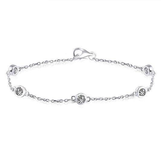 925 Sterling Silver Round Cut D Color Grade CZ Bolo Bracelet