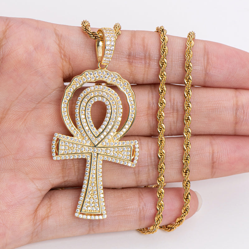 925 Sterling Silver Created CZ Cross Hip Hop Luxury Multilayer Pendant Necklace