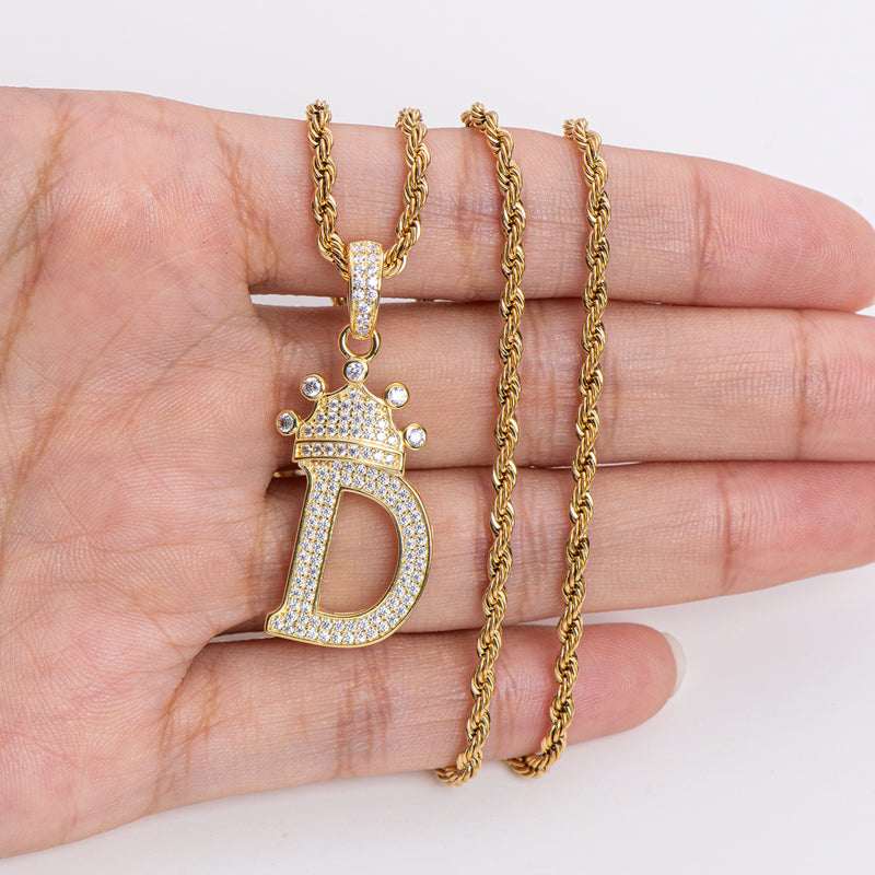 925 Sterling Silver Round Cut Created Diamond Hip Hop Micro Pave The Letter D Pendant Necklace