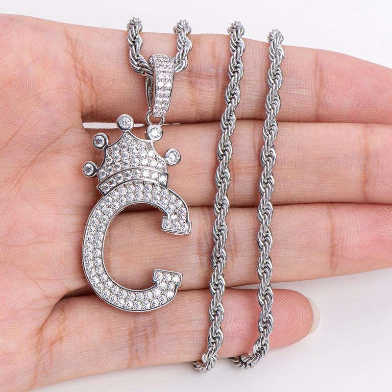 925 Sterling Silver Letter C Rope Chain Initial Pendant Necklace