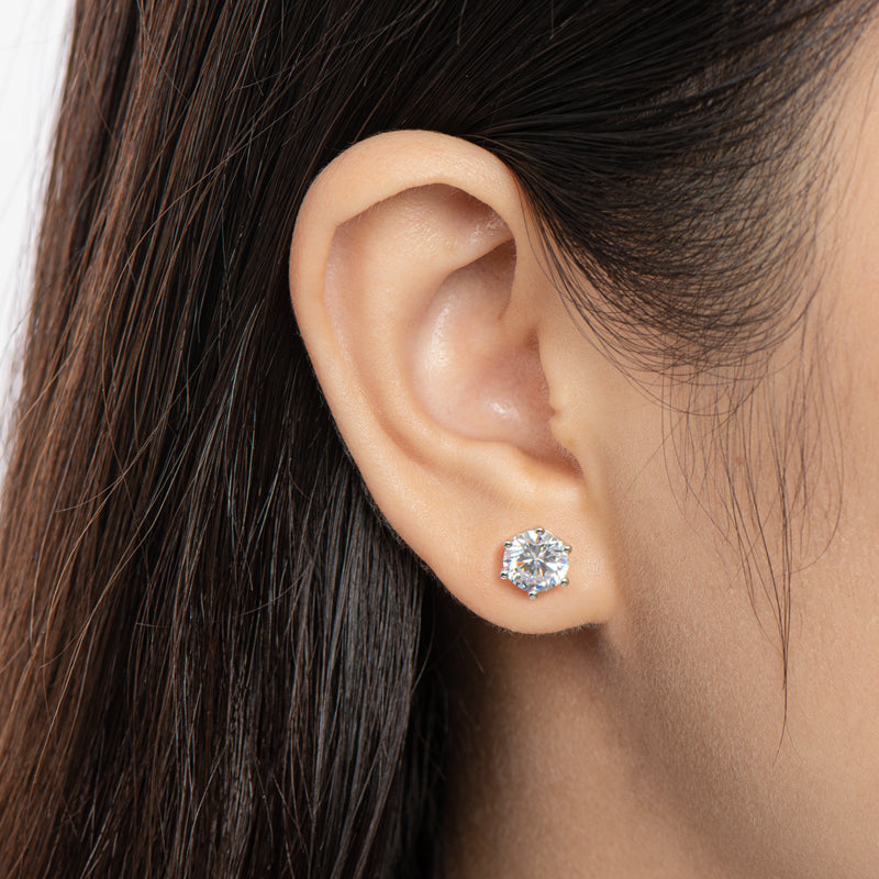 Round Cut Moissanite Diamond Stud Earrings