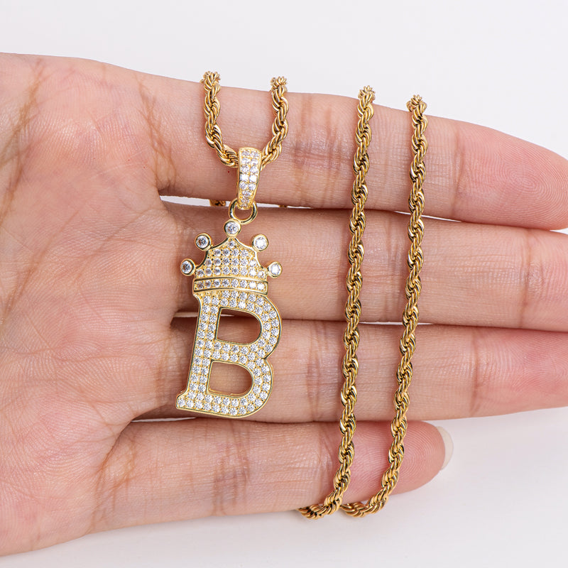 925 Sterling Silver Round Cut Created Diamond Hip Hop Micro Pave The Letter B Pendant Necklace