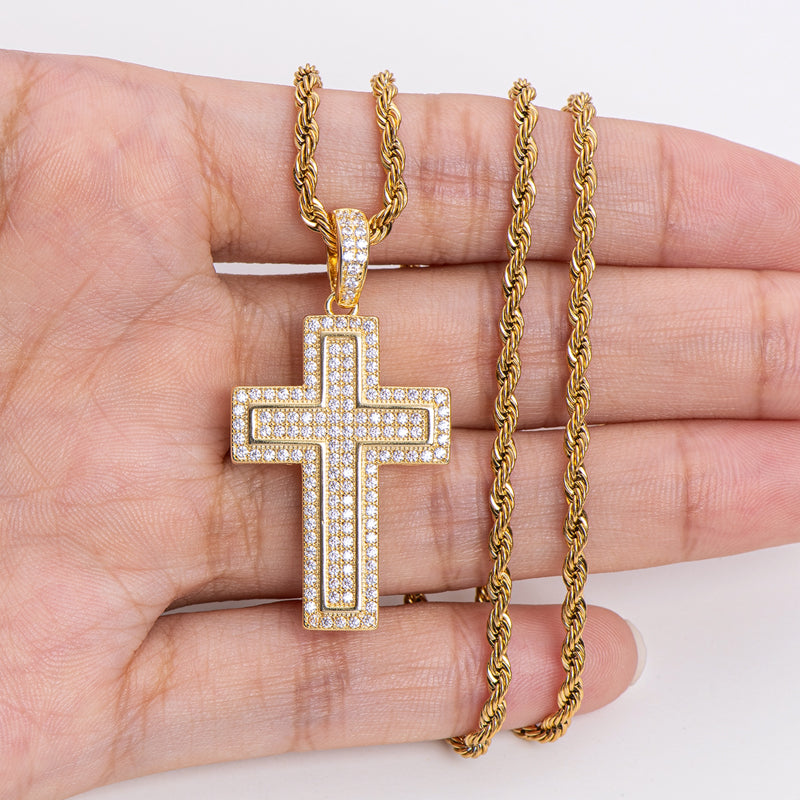 925 Sterling Silver Personalized Multilayer Cross Long Chain Cool Pendant Necklace