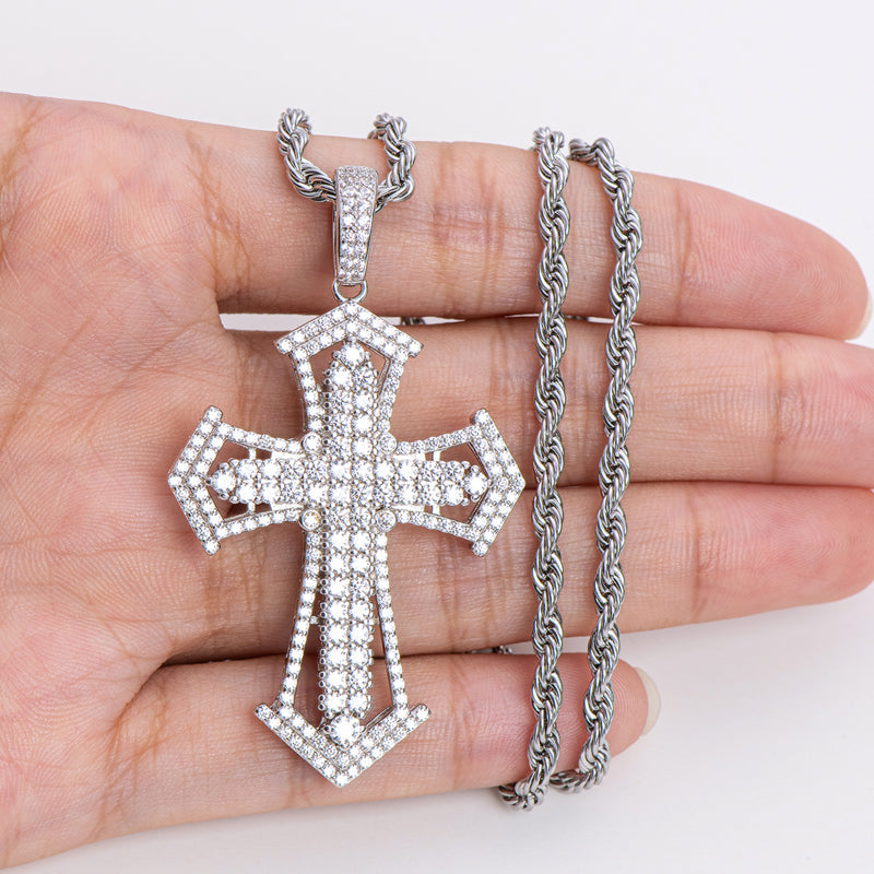 925 Sterling Silver Created Diamond Personalized Cross Luxury Hip Hop Pendant Necklace