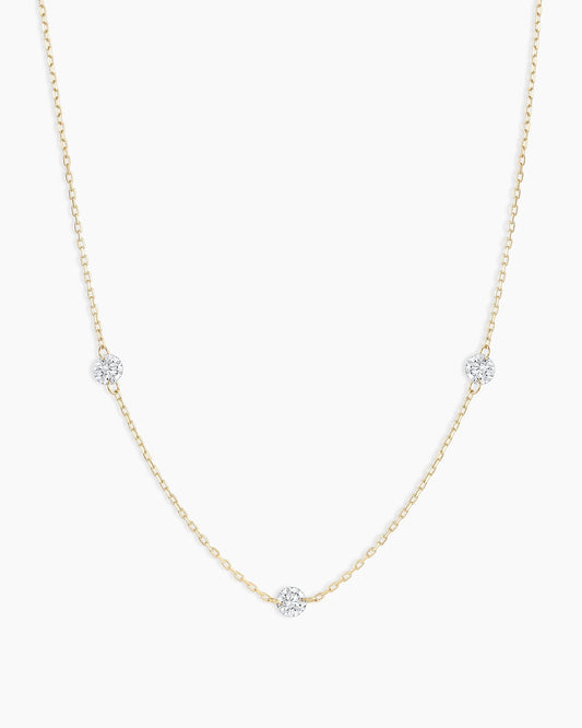 925 Sterling Silver Floating Diamond Stationary Trio Necklace 1