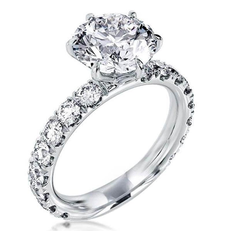 925 Sterling Silver Six Prong Round CZ Ring