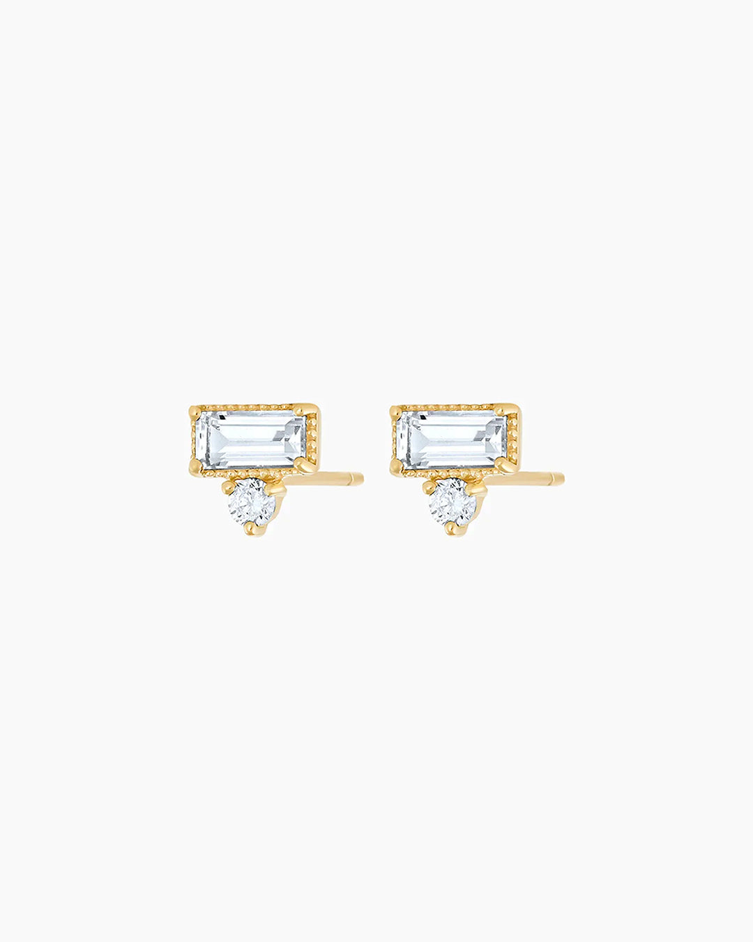 925 Sterling Silver Diamond and Topaz Baguette Studs Earrings 1