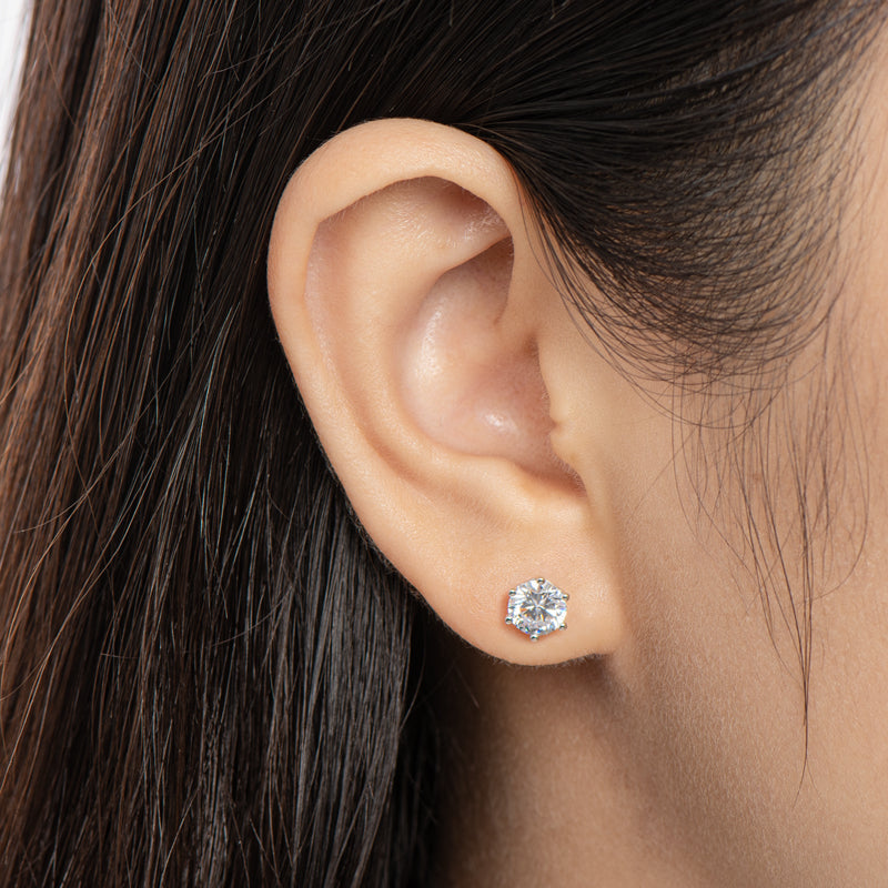 Round Cut Moissanite Diamond Stud Earrings