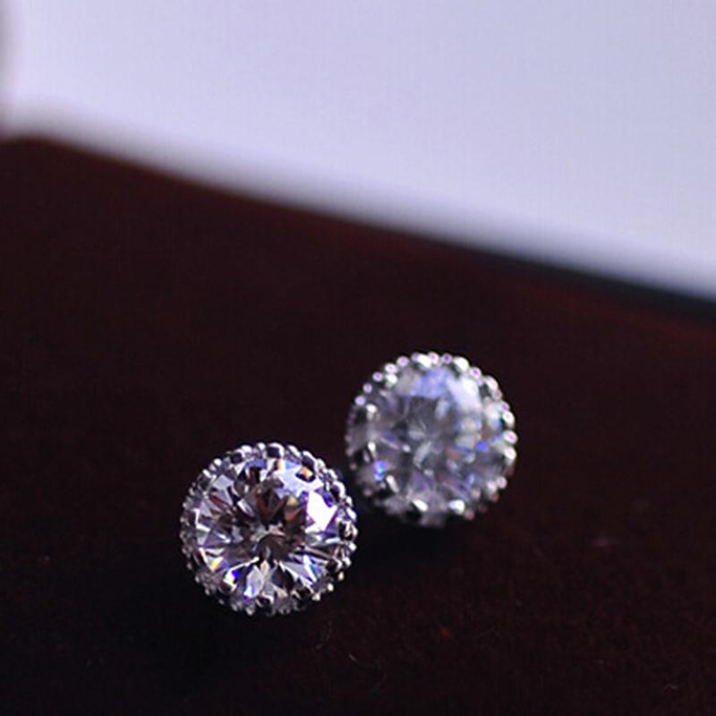 925 Sterling Silver Vintage Crown Round Cut CZ Halo Stud Earrings