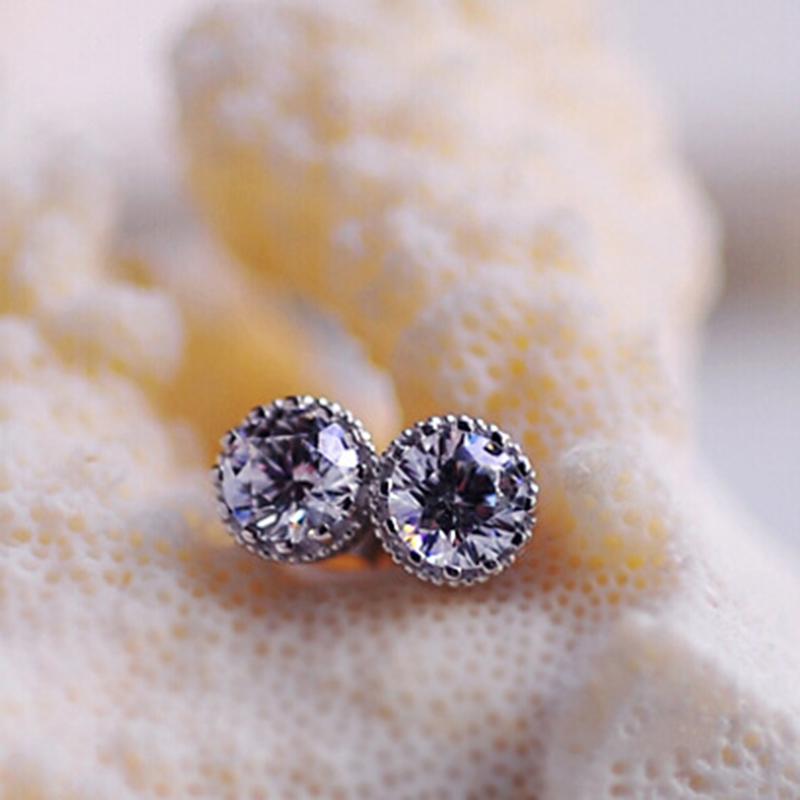 925 Sterling Silver Vintage Crown Round Cut CZ Halo Stud Earrings