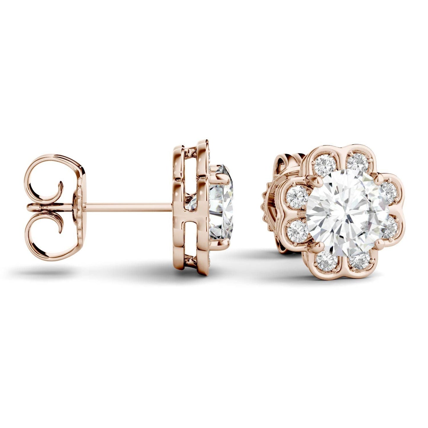 925 Sliver Round Cut Cubic Zirconia Halo Stud Earrings