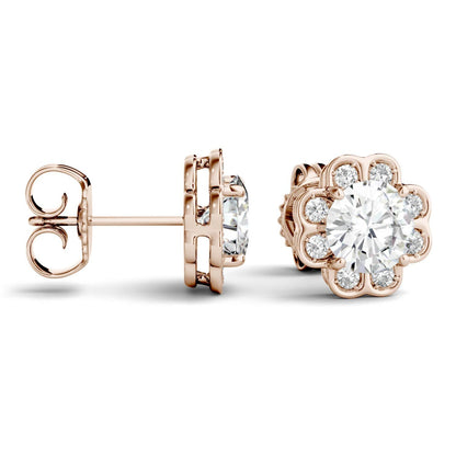 925 Sliver Round Cut Cubic Zirconia Halo Stud Earrings