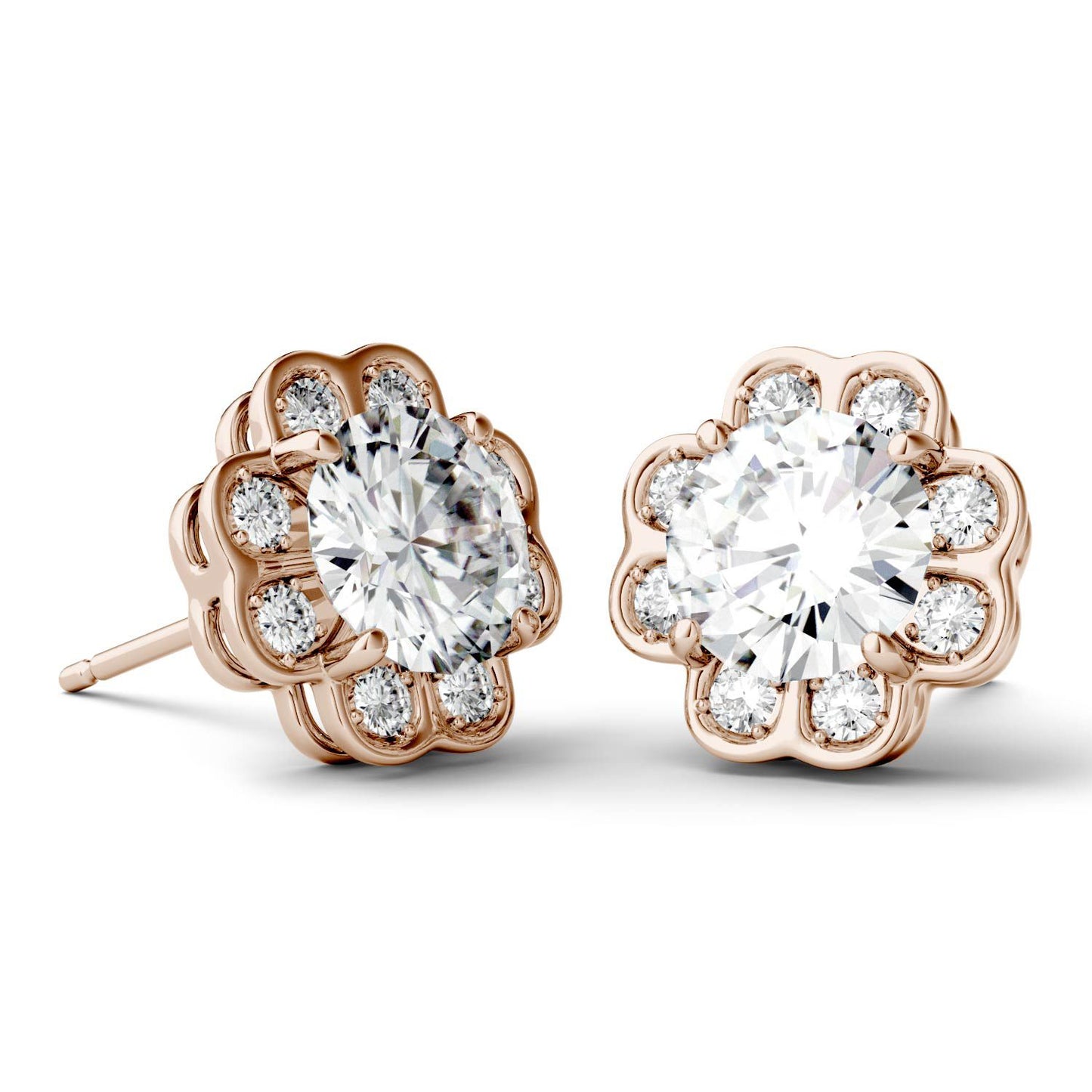 925 Sliver Round Cut Cubic Zirconia Halo Stud Earrings