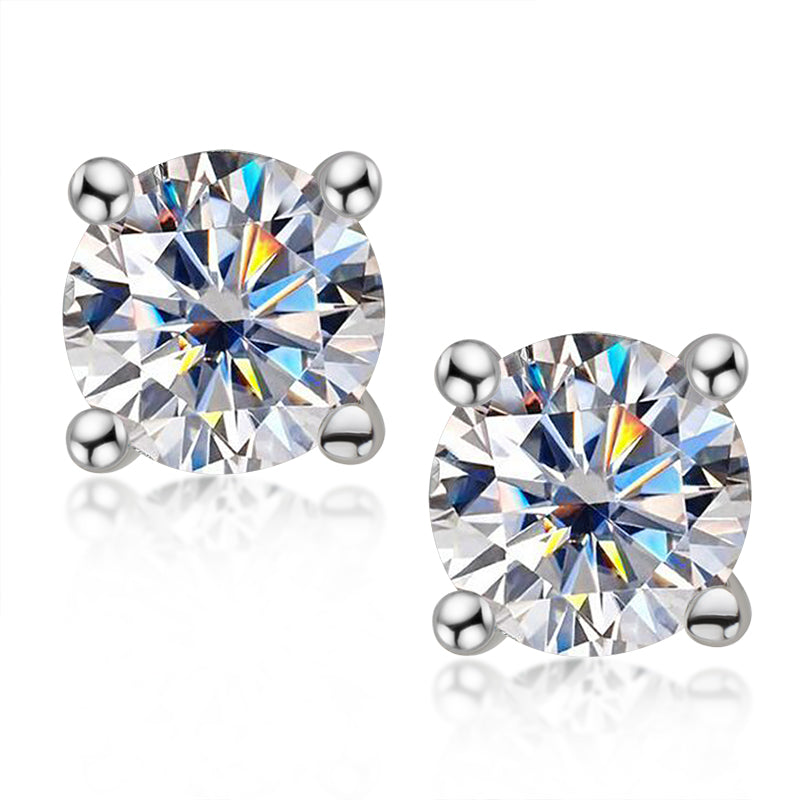 925 Sterling Silver Round Cut Cubic Zirconia Classic Stud Earrings