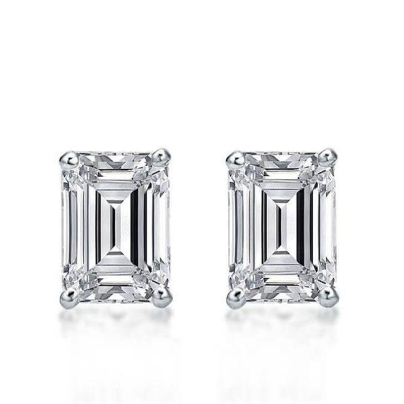 925 Sterling Silver Emerald Created White Cubic Zirconia Stud Earrings