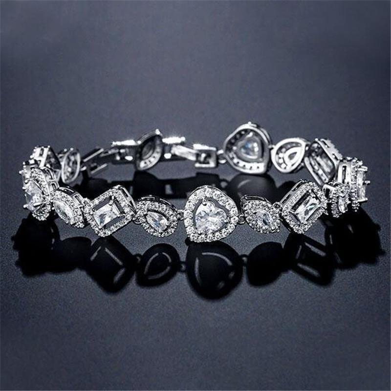 925 Sterling Silver Special Design Halo Heart & Marquise Cut Created Diamond Bracelet