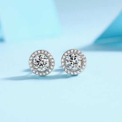 925 Sterling Silver Halo Round Cut Cubic Zirconia Stud Earrings