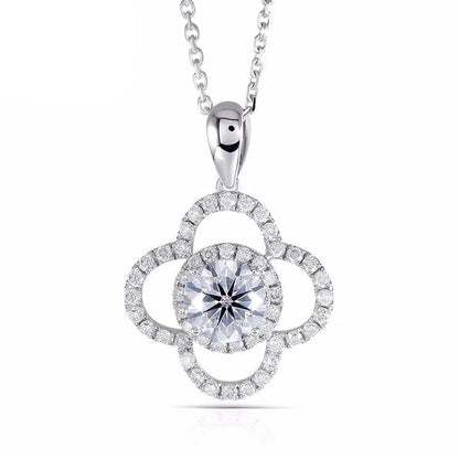 925 Sterling Silver Round Cut CZ Lucky Clower Pendant Nacklace