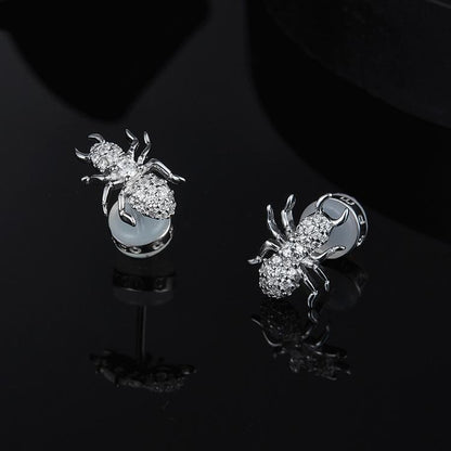 925 Sterling Silver CZ Spider Created Diamond Stud Earring