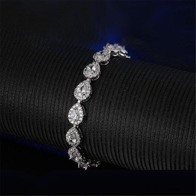 925 Sterling Silver Halo Heart Created White Diamond Bracelet