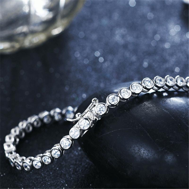 925 Sterling Silver Bezel Round Created White CZ Tennis Bracelet