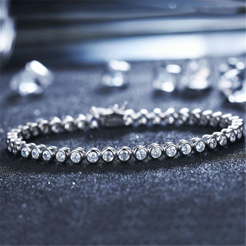 925 Sterling Silver Bezel Round Created White CZ Tennis Bracelet