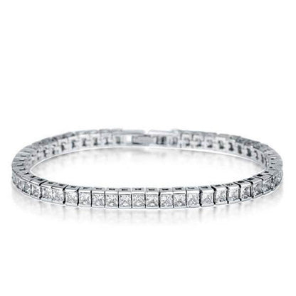 925 Sterling Silver Classic Princess Created White Diamond Tennis Bracelet