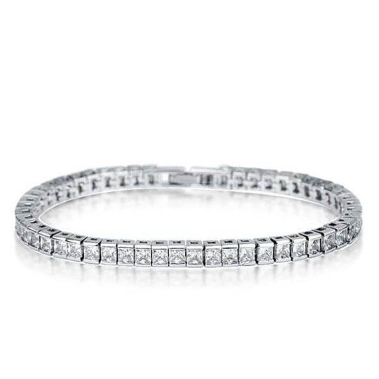 925 Sterling Silver Classic Princess Created White Diamond Tennis Bracelet