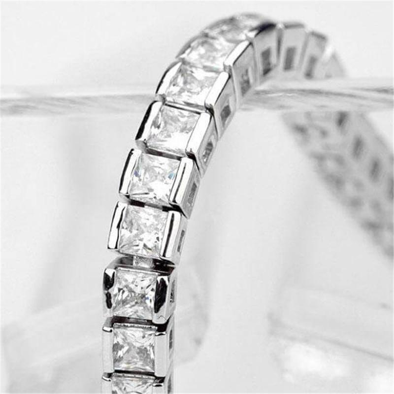 925 Sterling Silver Classic Princess Created White Diamond Tennis Bracelet