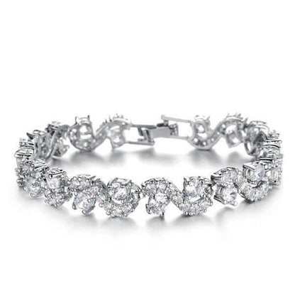 925 Sterling Silver Twist Round Created White Diamond Bracelet