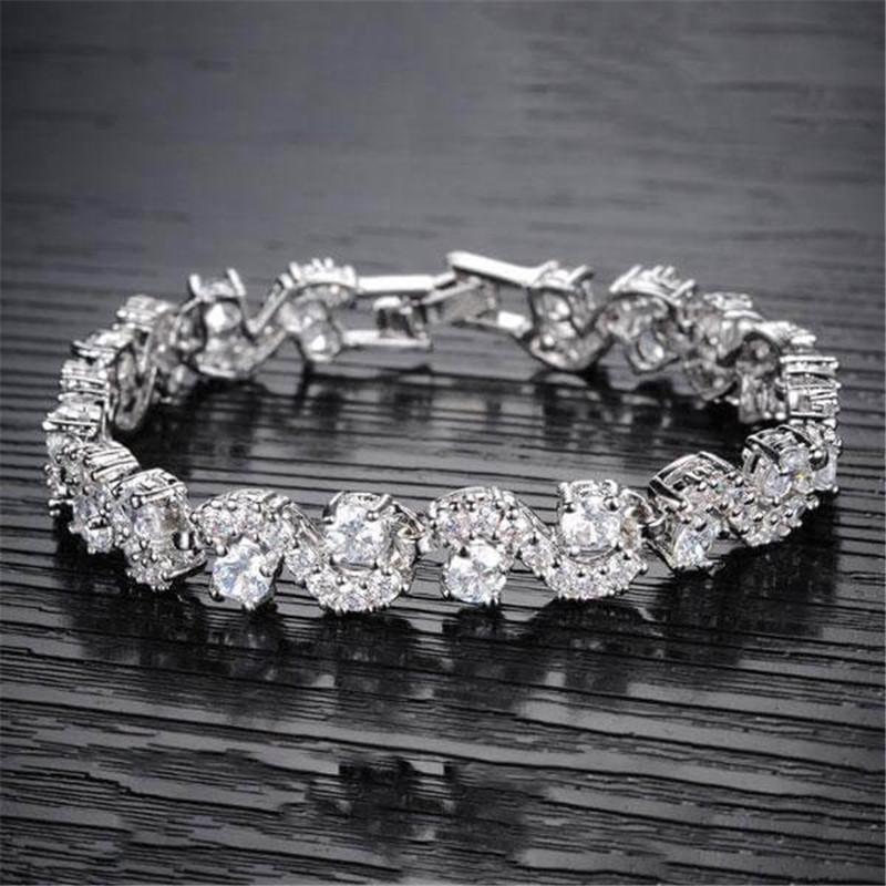 925 Sterling Silver Twist Round Created White Diamond Bracelet