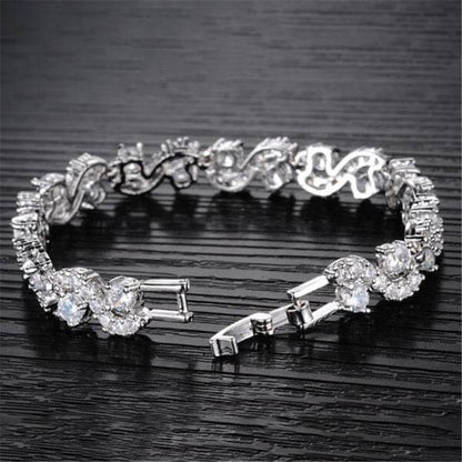 925 Sterling Silver Twist Round Created White Diamond Bracelet