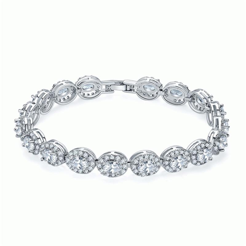 925 Sterling Silver Halo Round Cut CZ White Diamond Bracelet