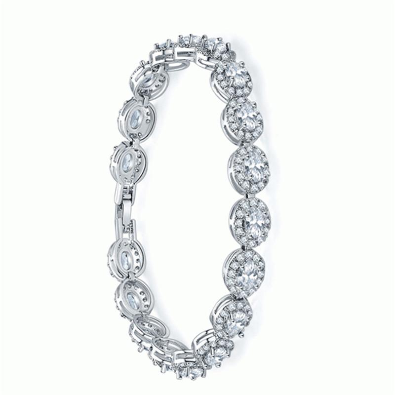 925 Sterling Silver Halo Round Cut CZ White Diamond Bracelet