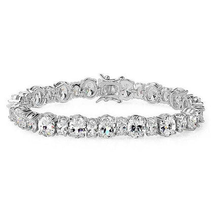 925 Sterling Silver Oval Created White Diamond Tennis Bracelet