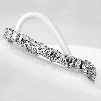 925 Sterling Silver Oval Created White Diamond Tennis Bracelet