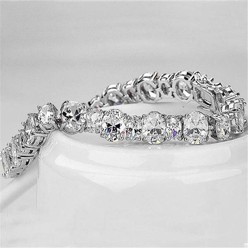 925 Sterling Silver Oval Created White Diamond Tennis Bracelet