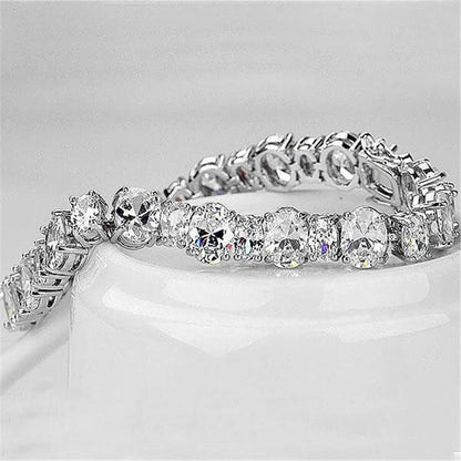 925 Sterling Silver Oval Created White Diamond Tennis Bracelet