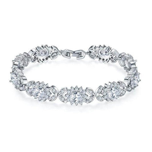 925 Sterling Silver Sunflower Design Created White Diamond Bracelet