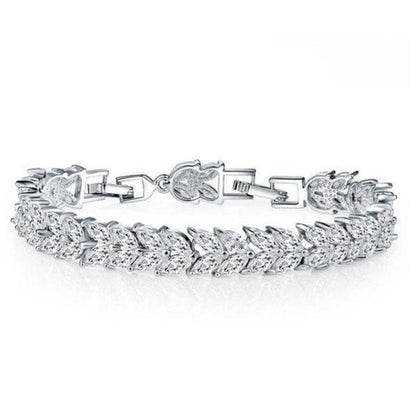 925 Sterling Silver Wheat Design Created White Diamond Bracelet