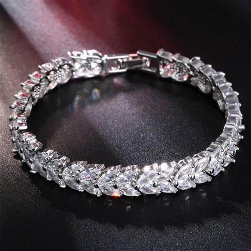 925 Sterling Silver Wheat Design Created White Diamond Bracelet